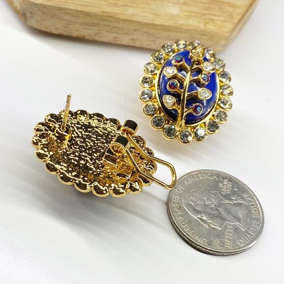 NEW Floral Rhinestone and Lapis Statement Earrings - Picture 14 of 16